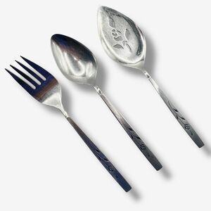 ONEIDA CAPISTRANO ROSE STAINLESS SERVING  set 3 piece fork spoon pie